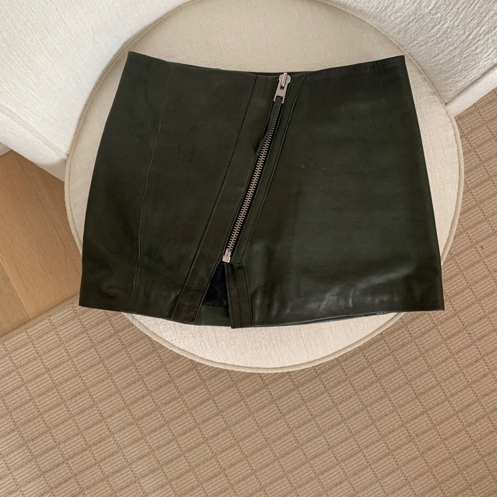 All saints green leather mini skirt